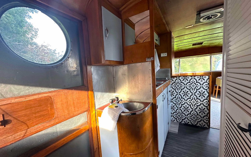 Looking through the kitchenette to the lounge